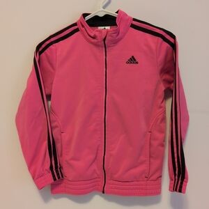 Girls Adidas Bright Pink Zipper Light Weight Jacket Coat Pockets Size 10 12 M